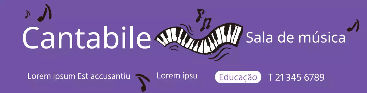 Ilustração de um piano roxo para promover uma escola de música