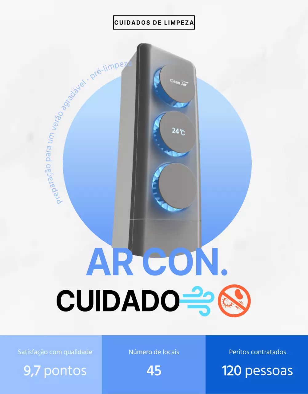Ar condicionado limpo e fresco em branco e azul
