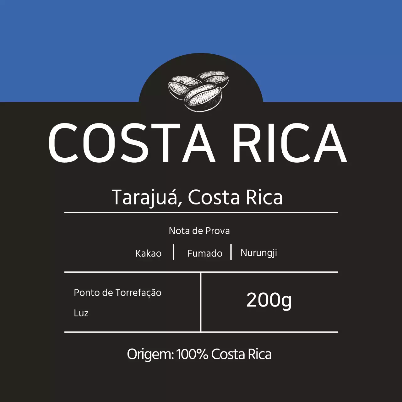 Rótulo azul ilustrado para grãos de café