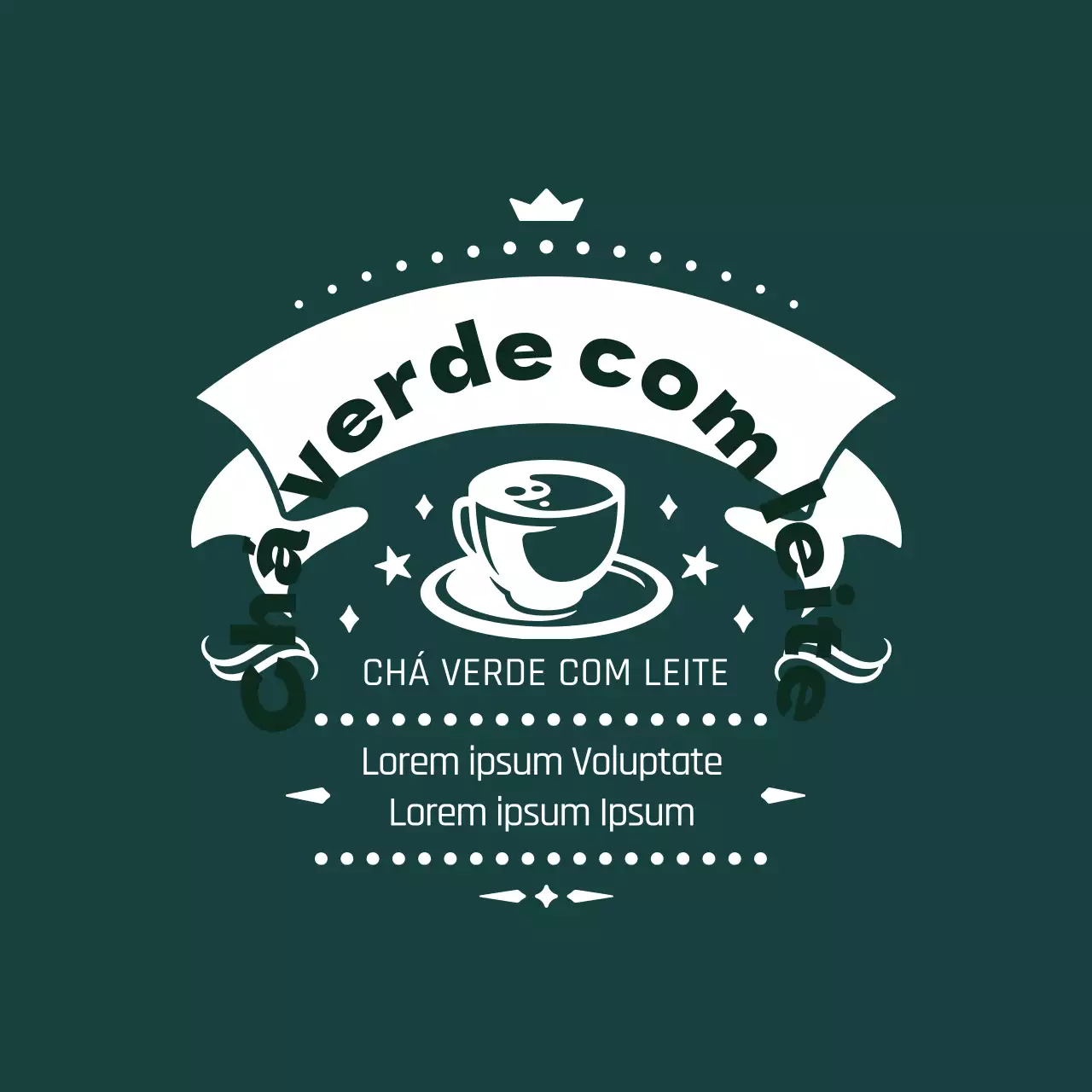 Rótulo de chá verde com leite ilustrado em turquesa