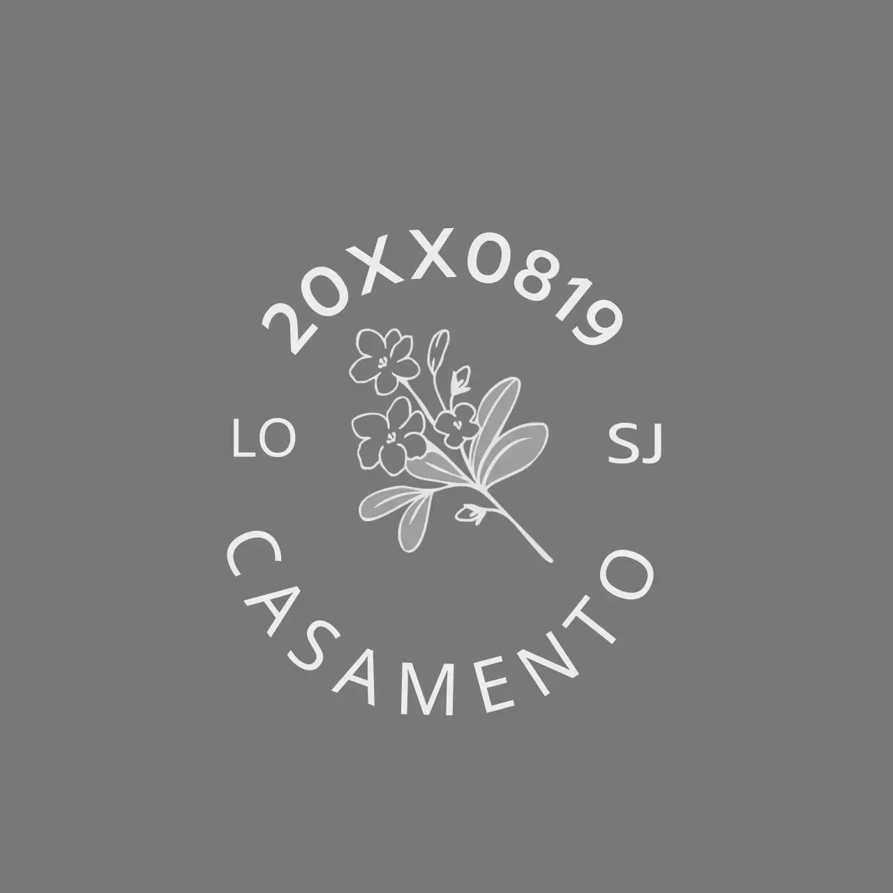 Para um convite de casamento com uma ilustração de uma flor e um pássaro em cinzento escuro