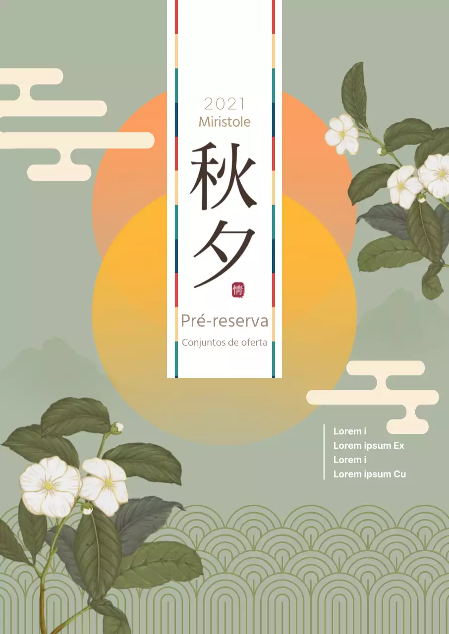 Conjunto de oferta Obon com aviso de pré-reserva com ilustrações orientais vintage