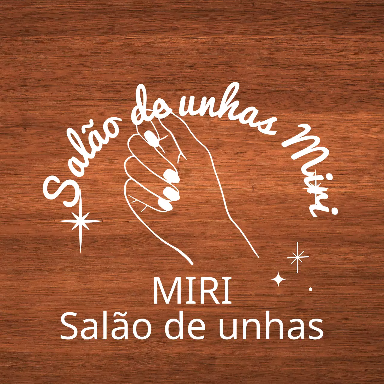 Um sinal clássico de um salão de manicura com texto branco e uma ilustração de uma mão em estrela.