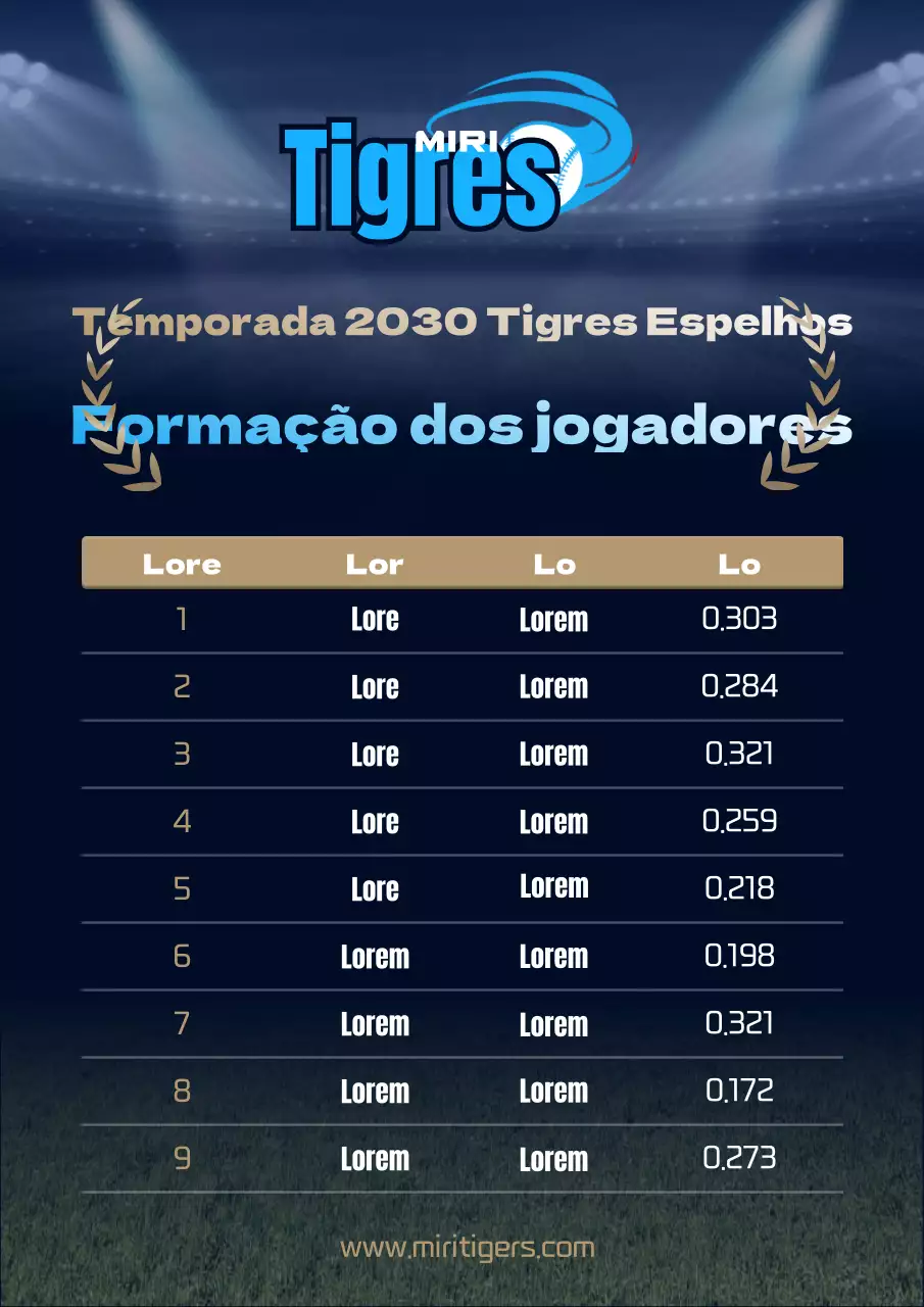 Cartaz da lista de jogadores da época de basebol azul-marinho