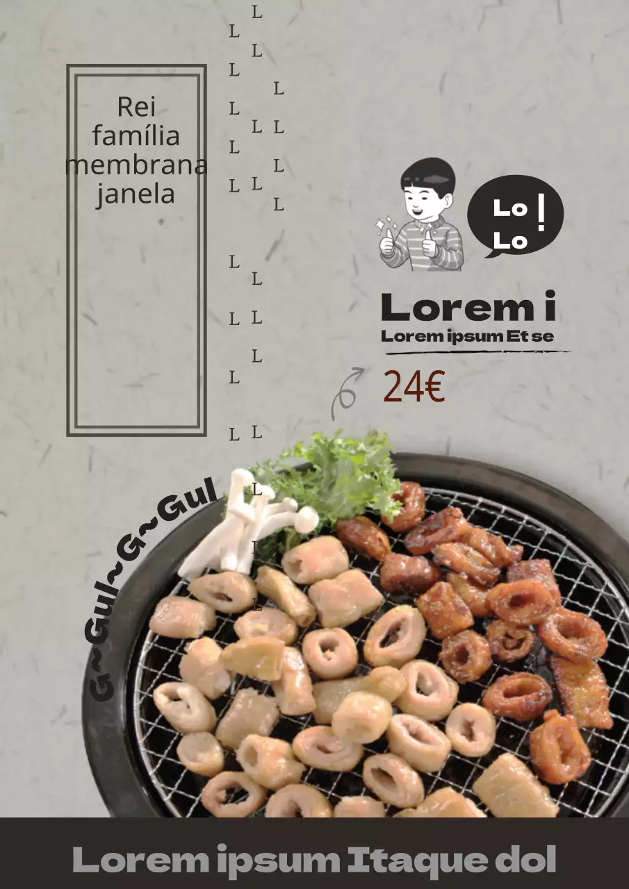 Promover um novo menu com um aspeto calmo e limpo, com fotografias a castanho e cinzento de comida deliciosa