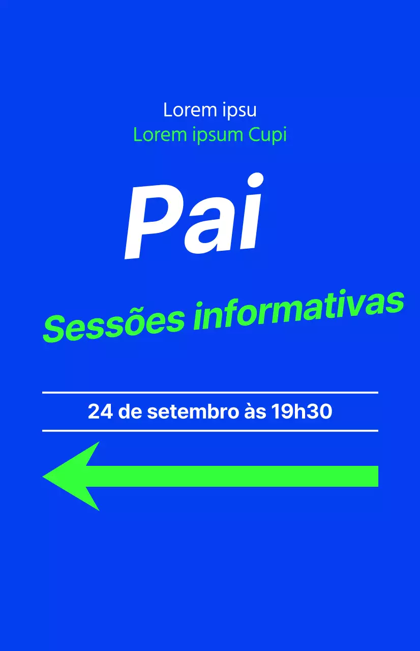 Sessão de informação aos pais de uma academia para alunos do ensino secundário, com texto realçado a azul e cores fluorescentes.