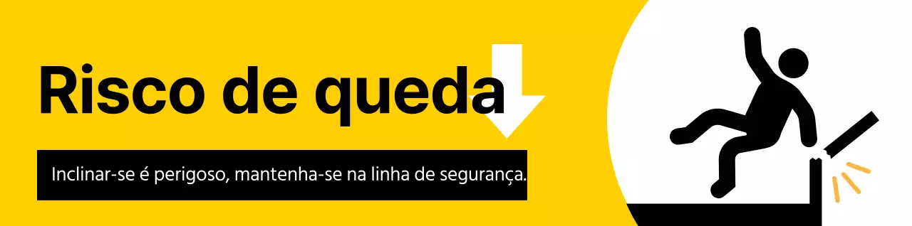 Um aviso de alerta proeminente com um pictograma humano vermelho e preto