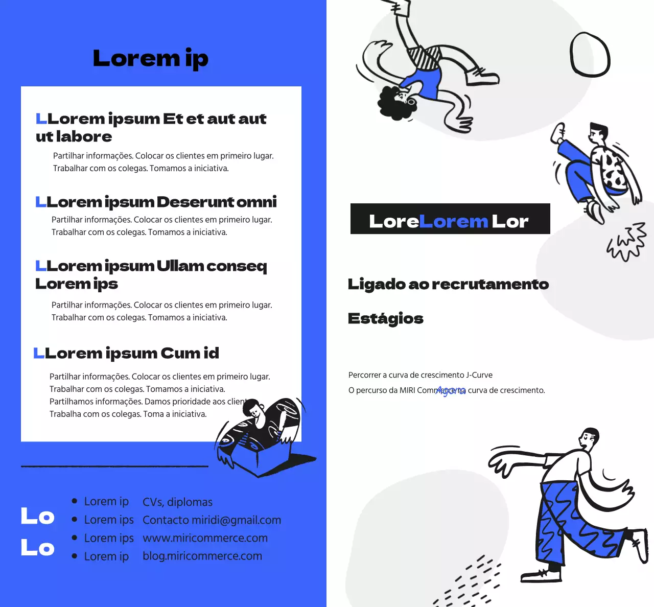 Um kit de boas-vindas para comemorar o seu estágio ligado à carreira com uma ilustração humana azul e preta.