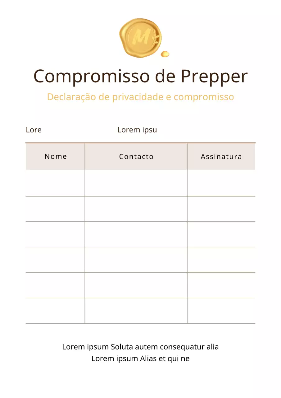 O Compromisso de Privacidade do Escape Room em formato de tabela castanha