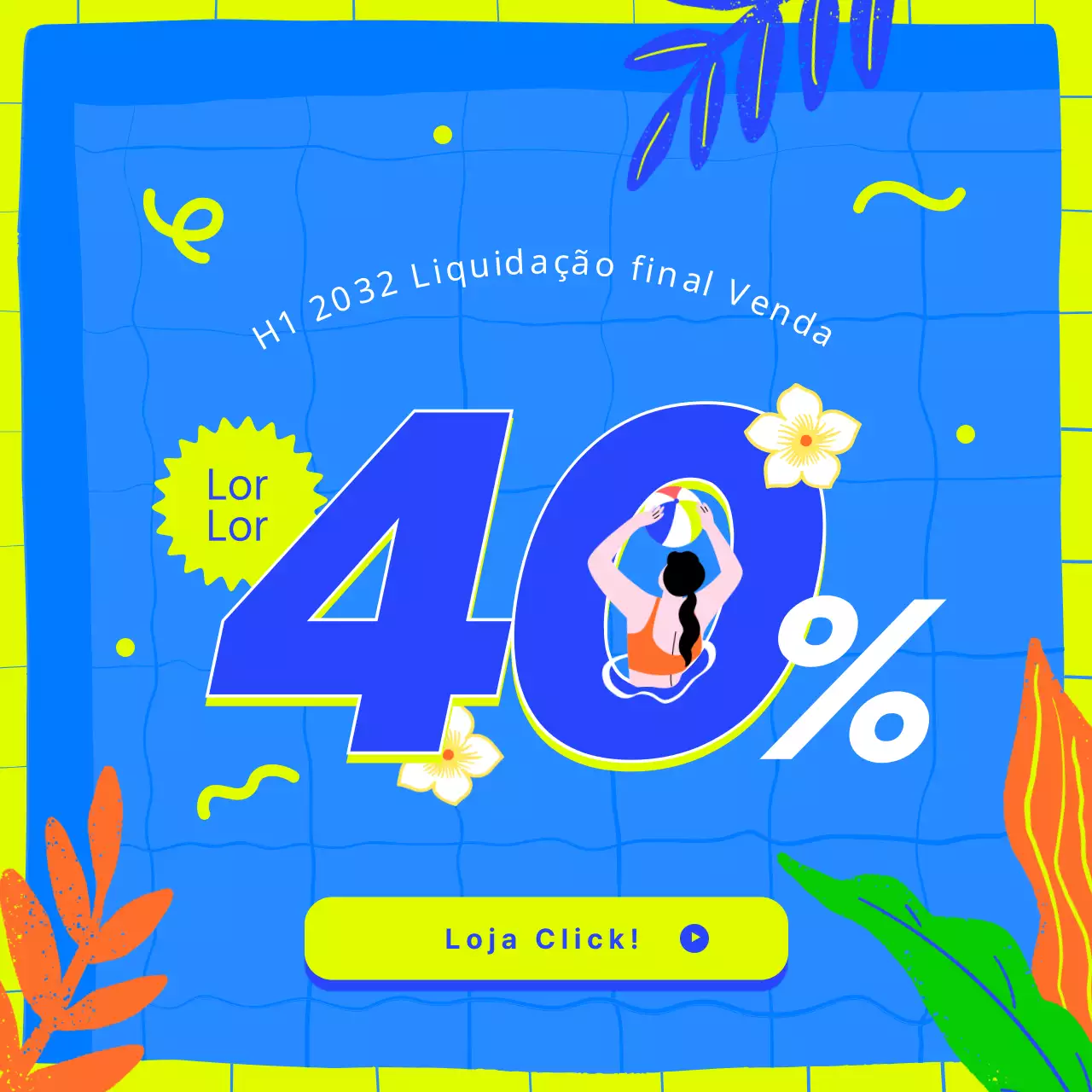 Ilustração simples tropical colorida azul-limão conceito de promoção de compras de fim de ano