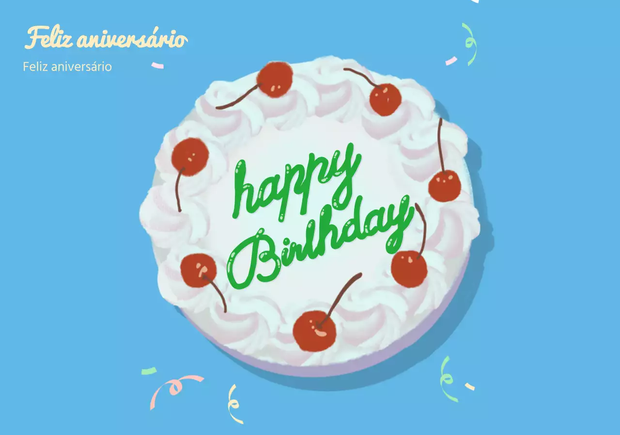 Ilustração de feliz aniversário de um bolo em azul
