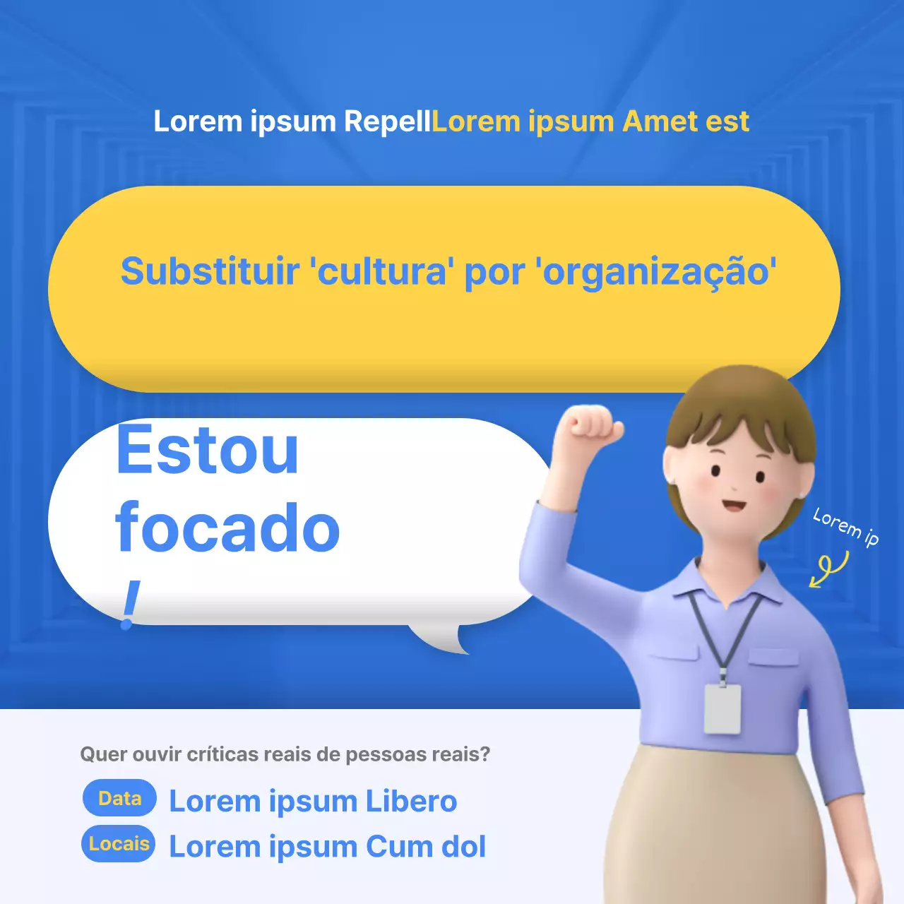 Guia de leitura sobre cultura organizacional ilustrado em 3D azul e amarelo
