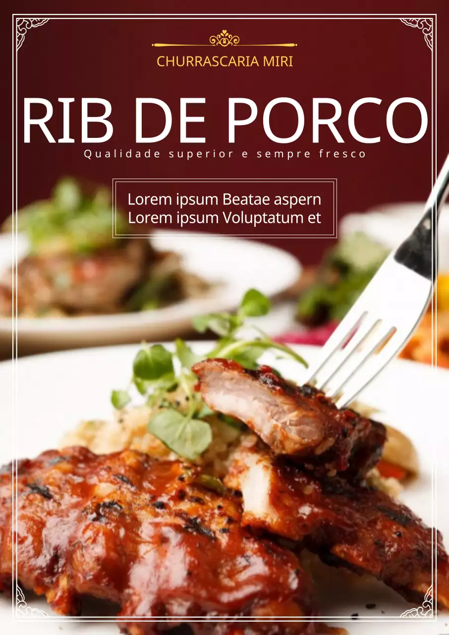 Menu por formulário concebido com uma moldura e um esquema elegantes com uma fotografia de um churrasco