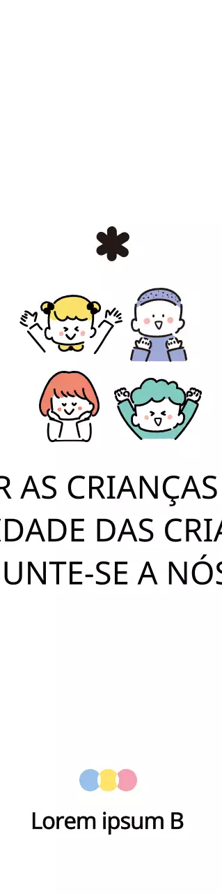 Para promover uma obra de beneficência engraçada com ilustrações de crianças numa variedade de cores suaves.