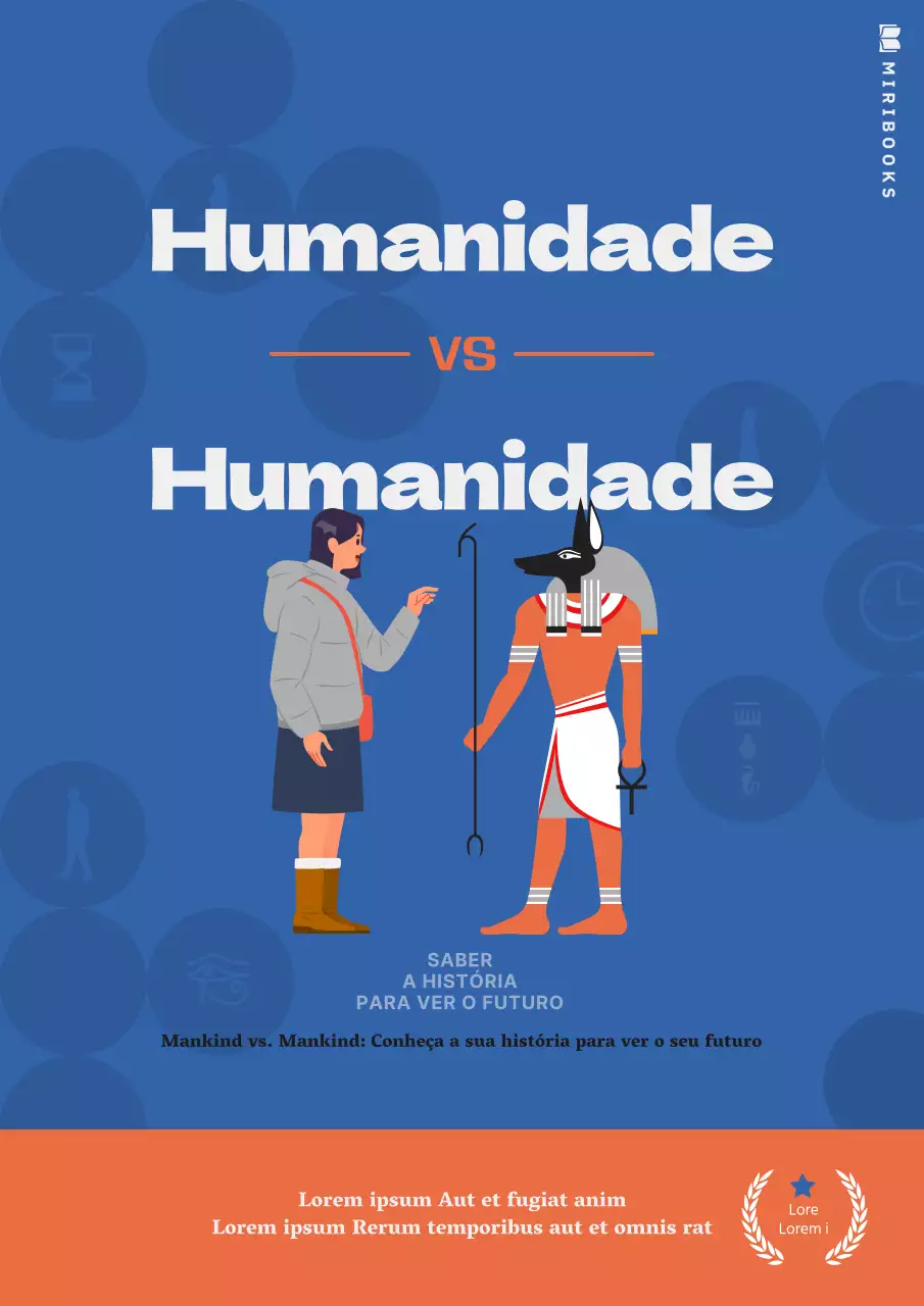 Histórias de antropologia e história com texto limpo em azul e laranja.