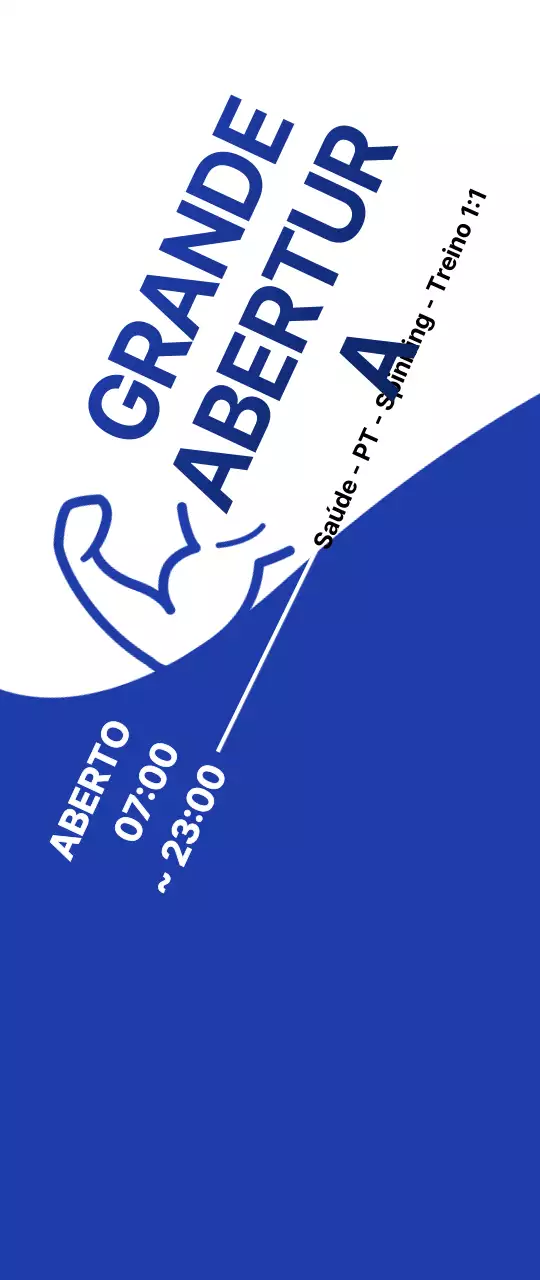 Promover o Fitness Open com um visual azul e branco fresco
