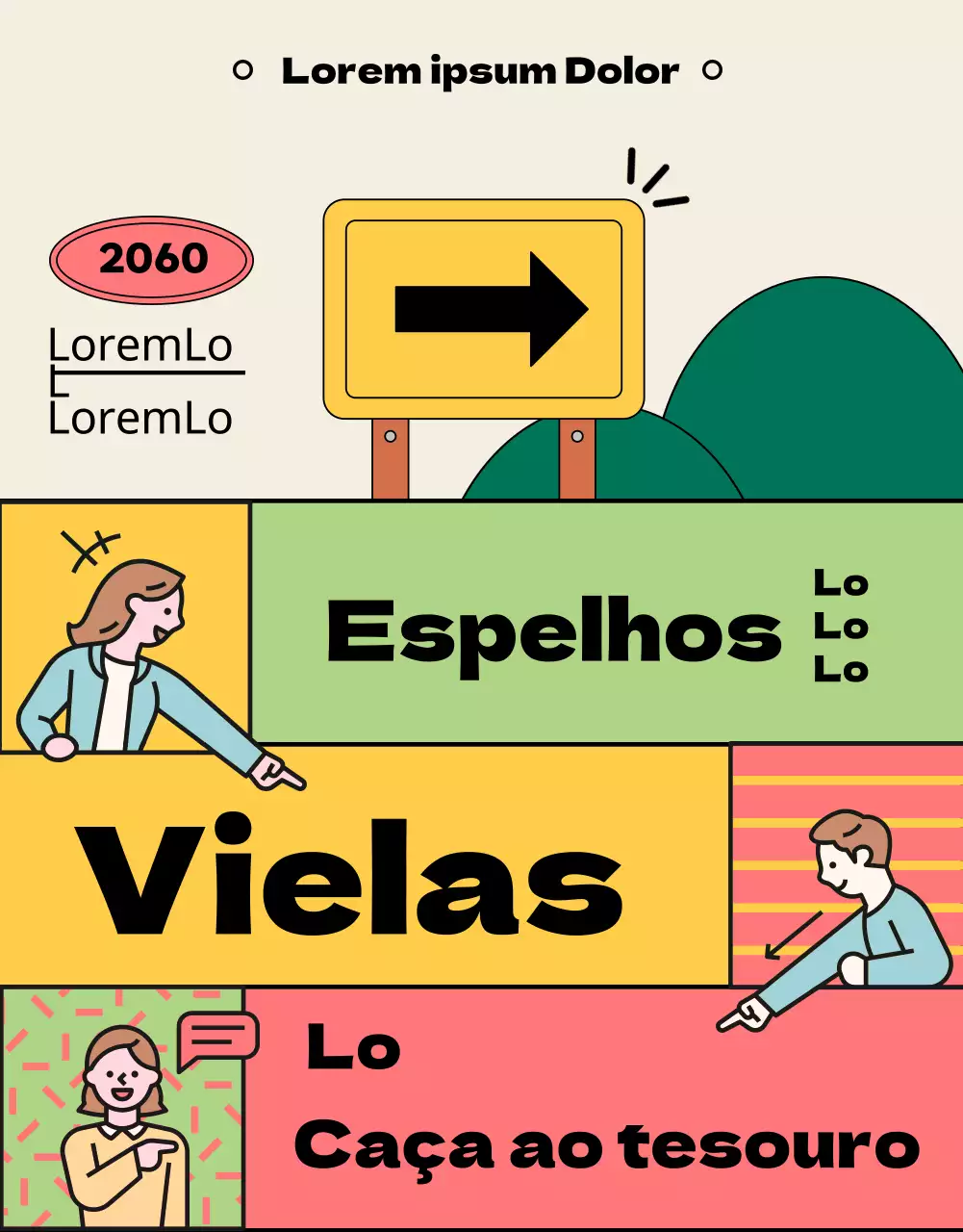 Paginação dividida em amarelo e rosa Guia para participar em visitas culturais locais