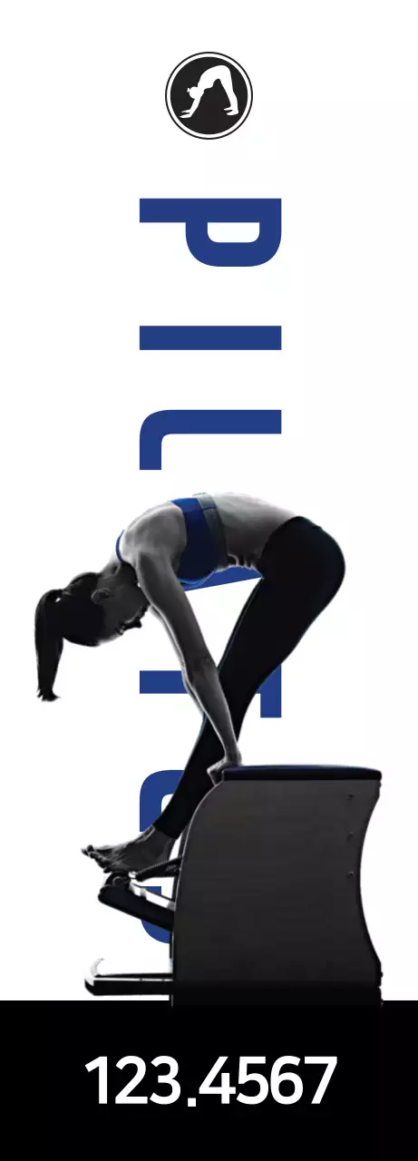 Cartaz de ioga preto moderno e limpo com instrutor de exercícios de pilates