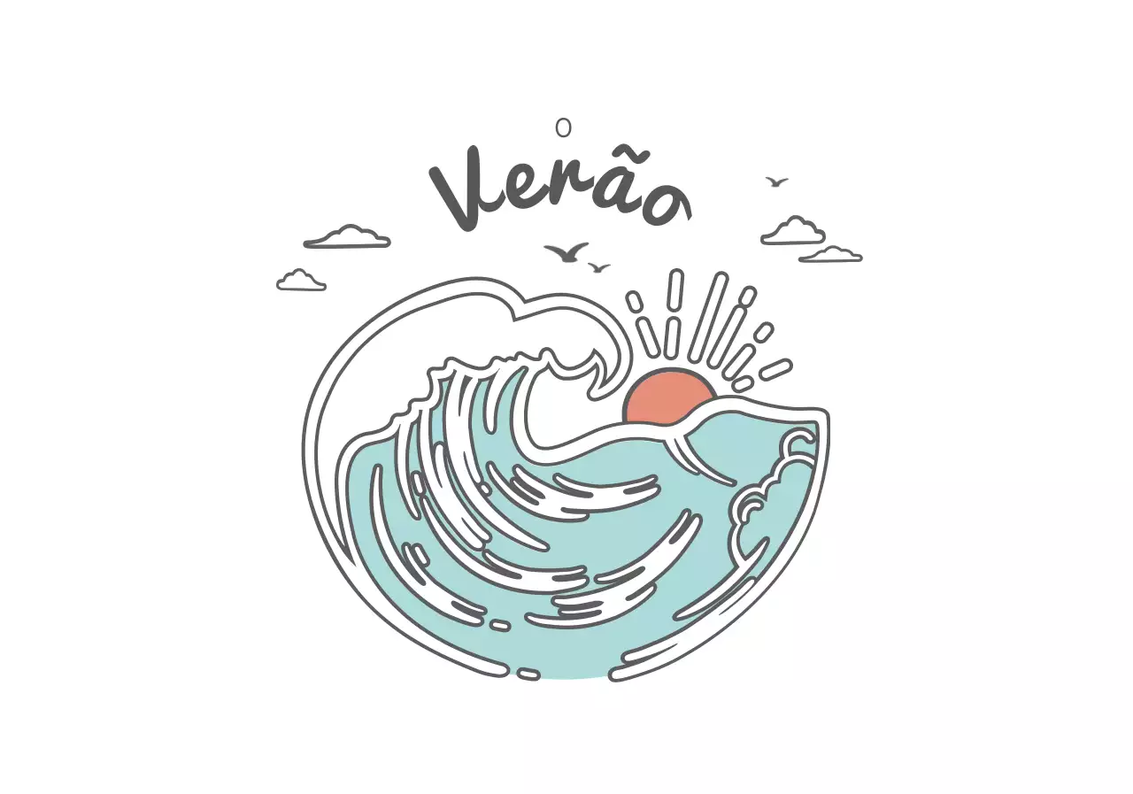 Ilustrações de ondas e caligrafia