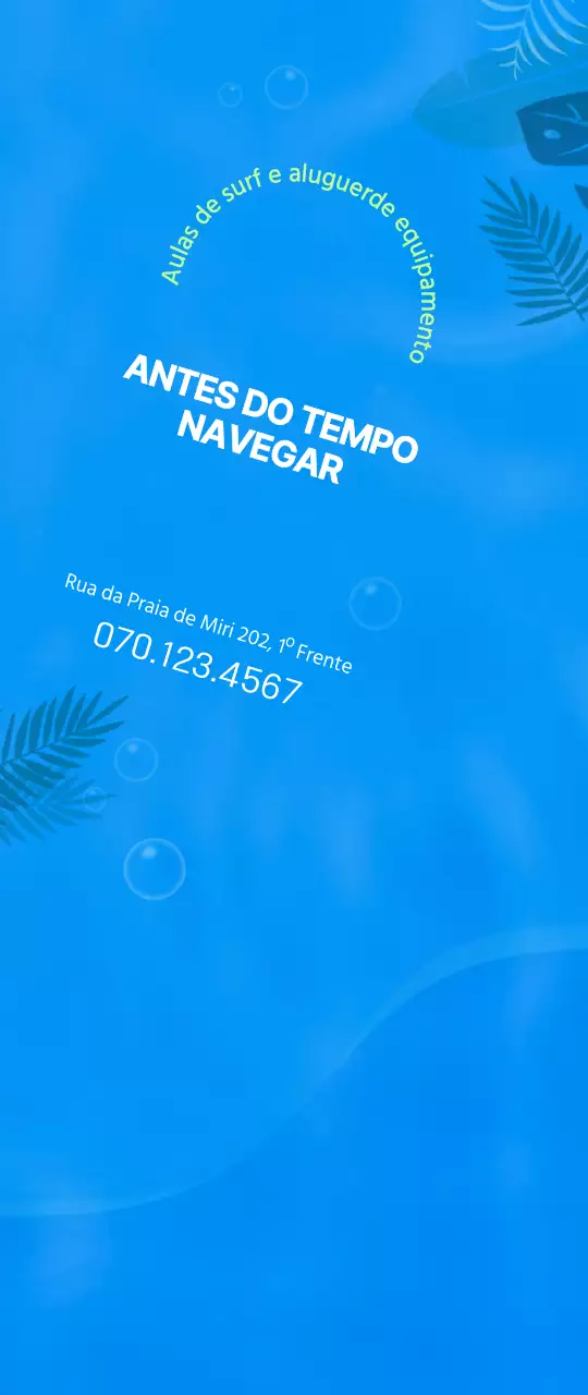 Ilustração simples do oceano em azul e chartreuse para informação e promoção do surf