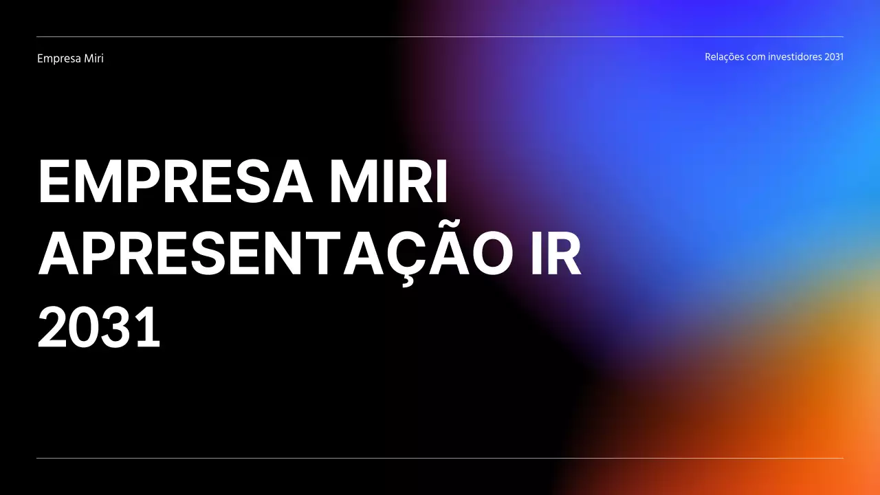 Apresentação IR com conceito de negócio em gradiente preto, azul e vermelho