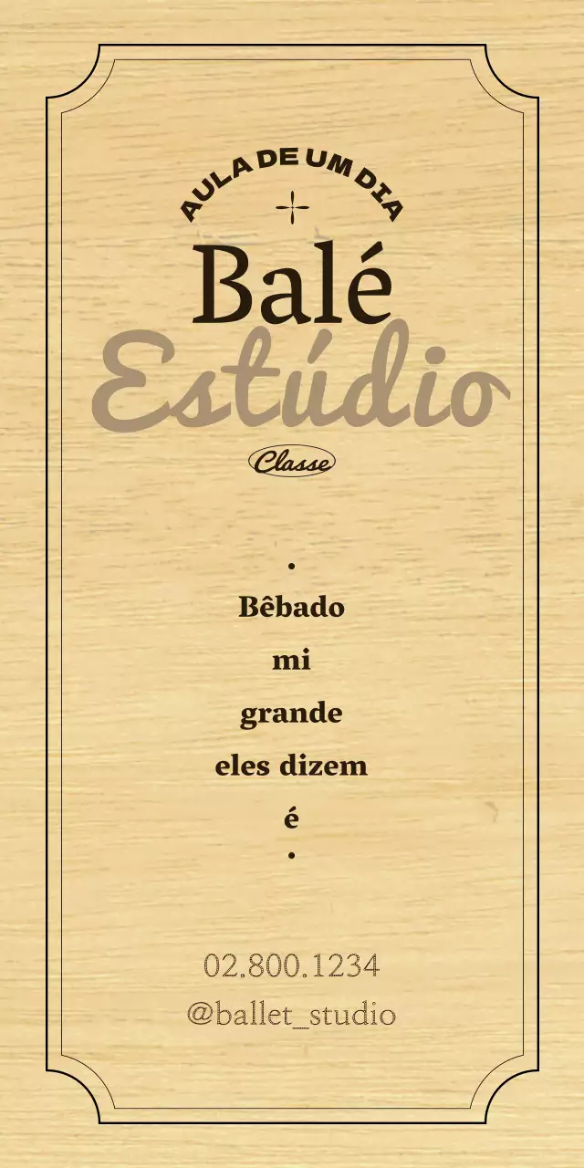 Um cartaz clássico de uma escola de ballet com texto e ilustrações a preto e castanho.