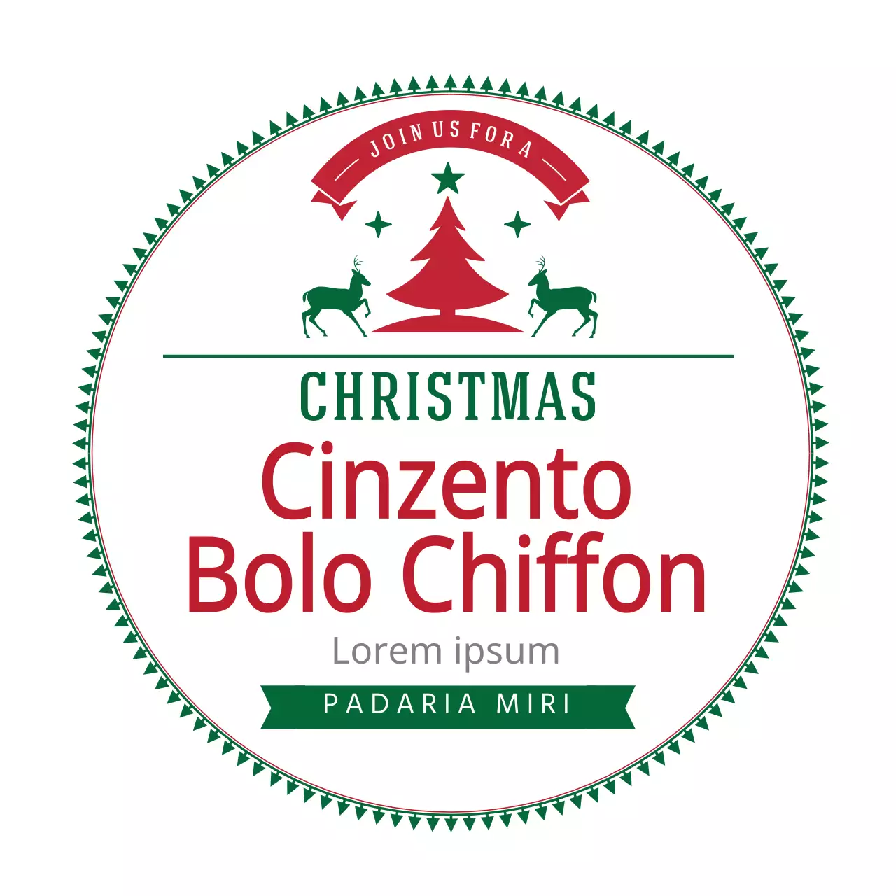 Rótulo de padaria verde vermelho com ilustração de Natal