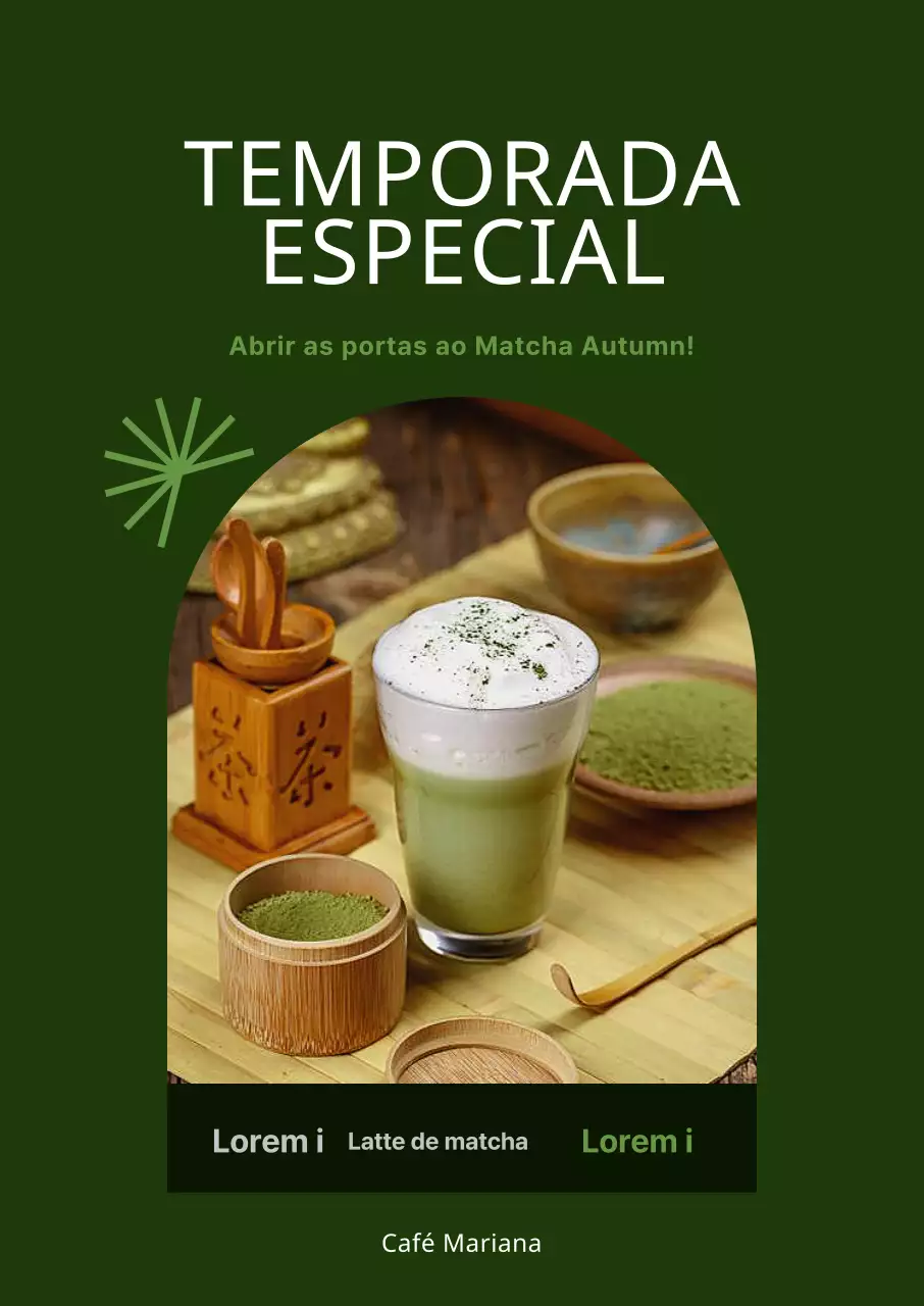 Promover um menu de café de outono limpo com um fundo verde escuro