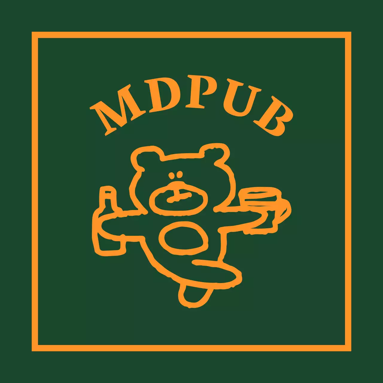Faixa de pub verde com um rebordo amarelo com um ursinho de peluche a segurar uma garrafa de bebida