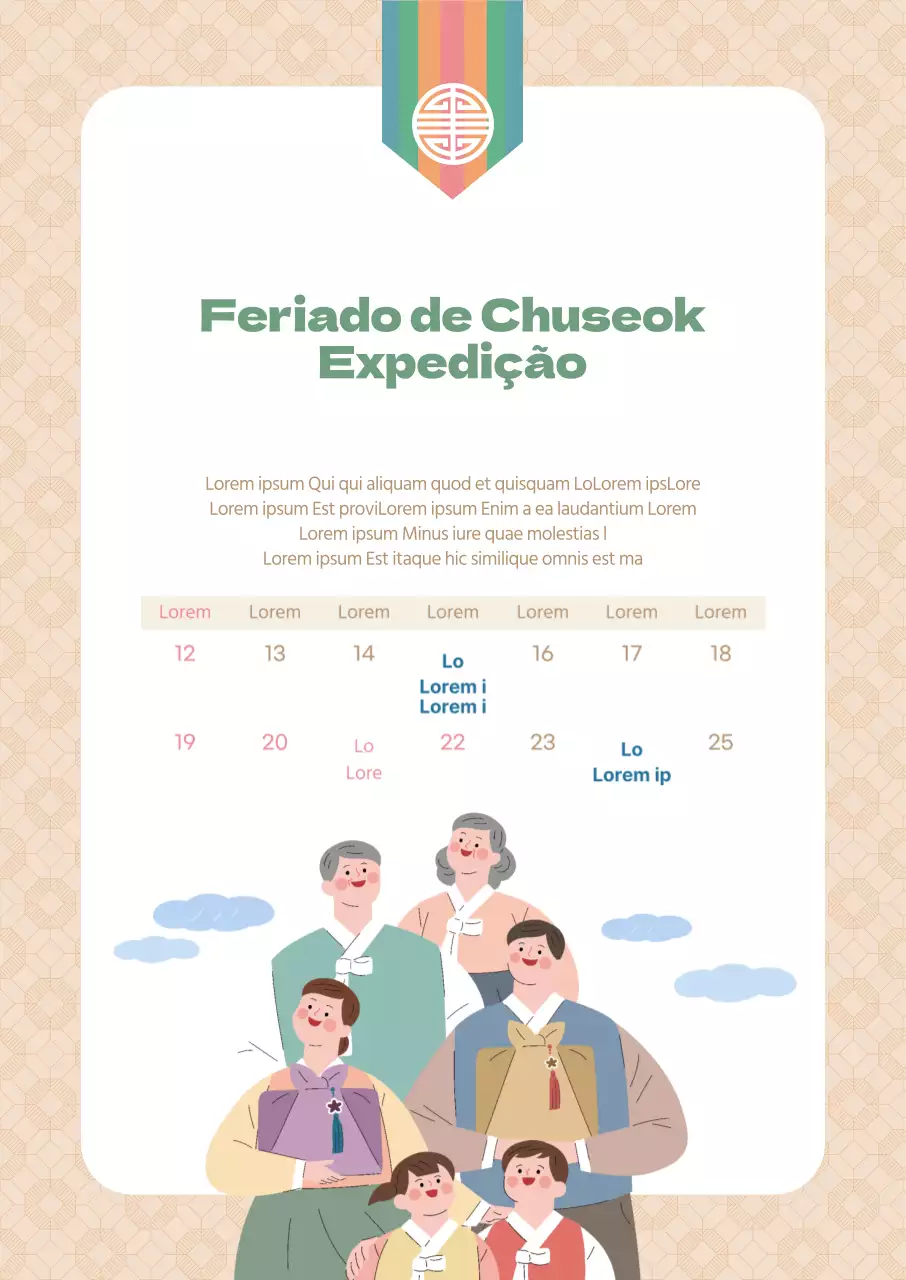 Aviso de entrega do feriado de Chuseok com um fundo bege com padrão quente
