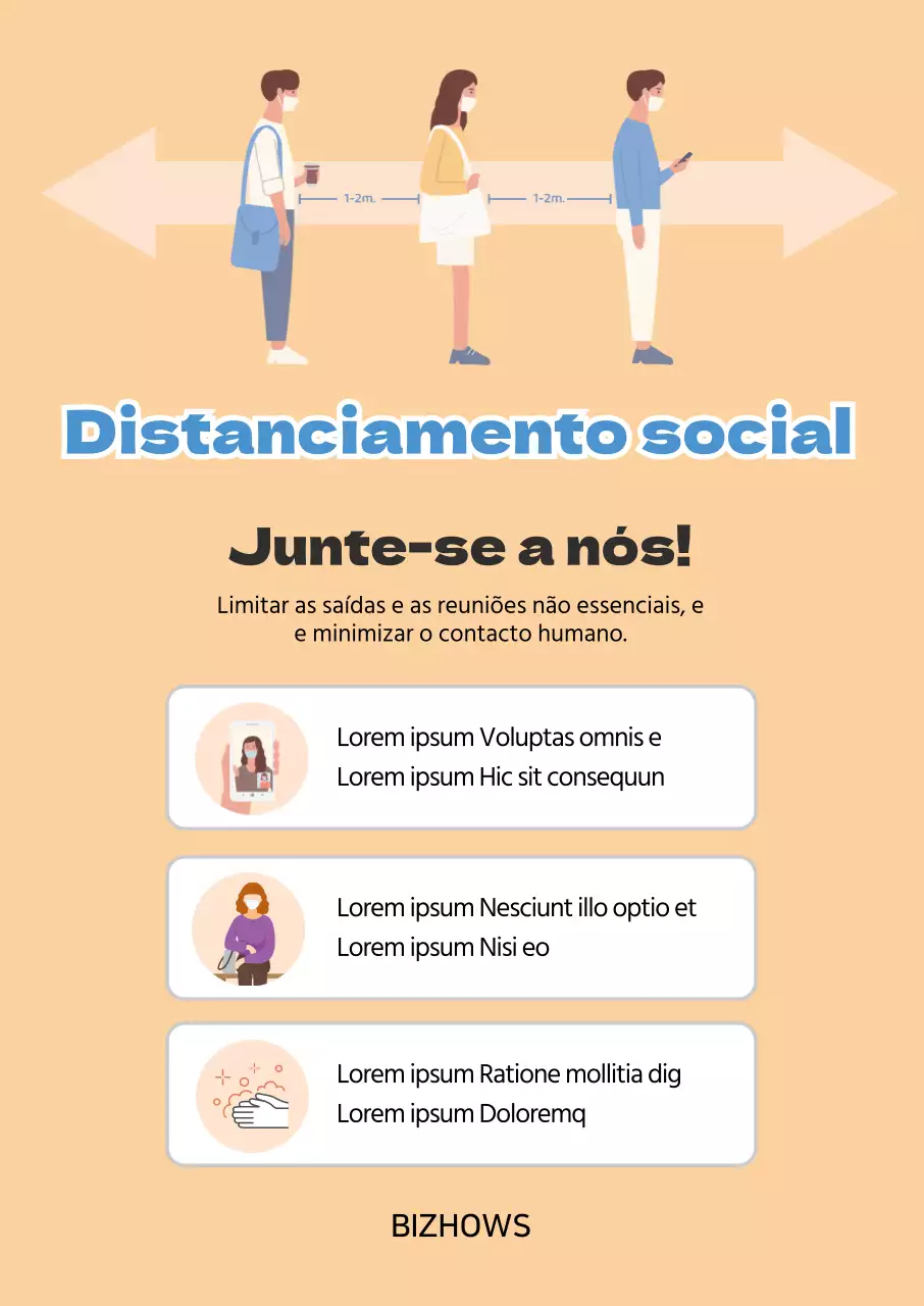 Laranja azul ilustração limpa guia de distanciamento social