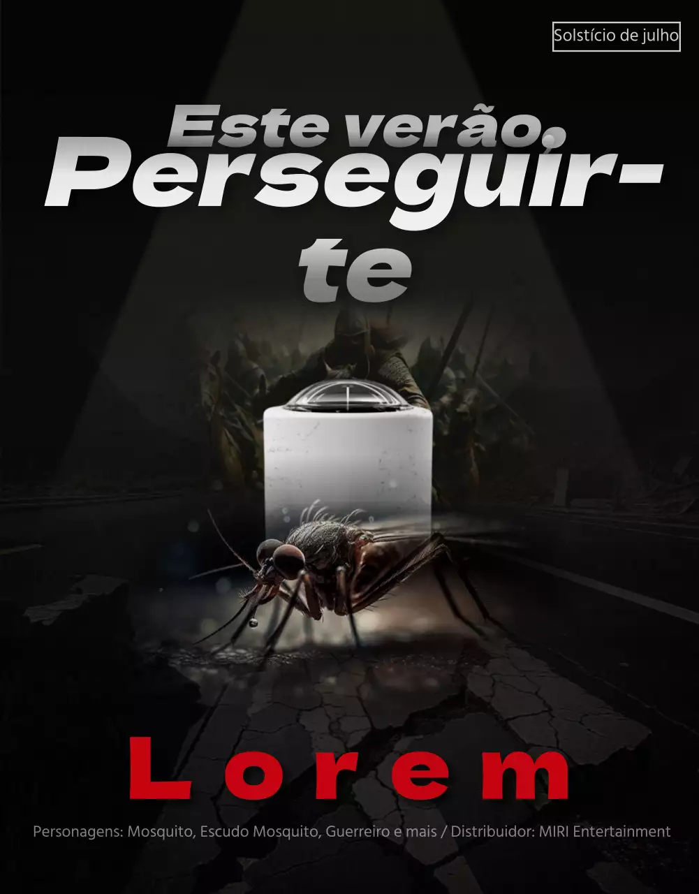 Promova um produto repelente de mosquitos com um cartaz preto e vermelho de um filme de catástrofe.