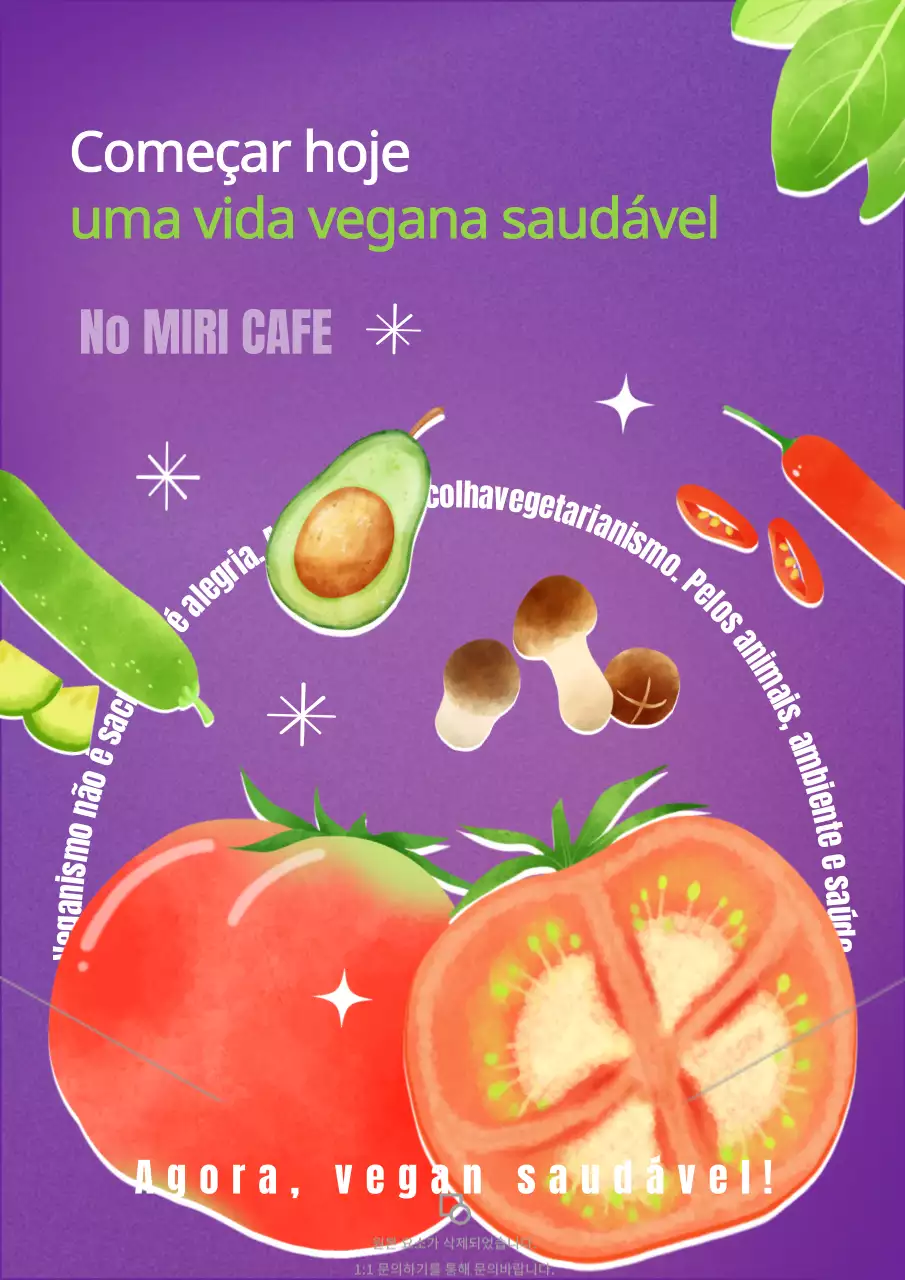 Ilustração a aguarela de legumes num fundo roxo e verde Evento de café vegan