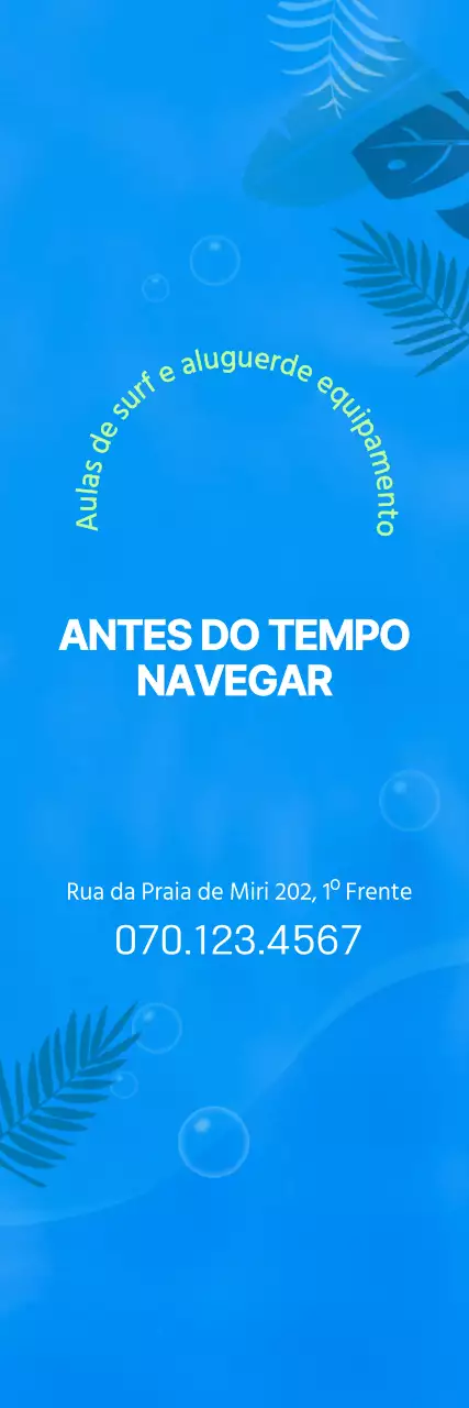 Ilustração simples do oceano em azul e chartreuse para informação e promoção do surf
