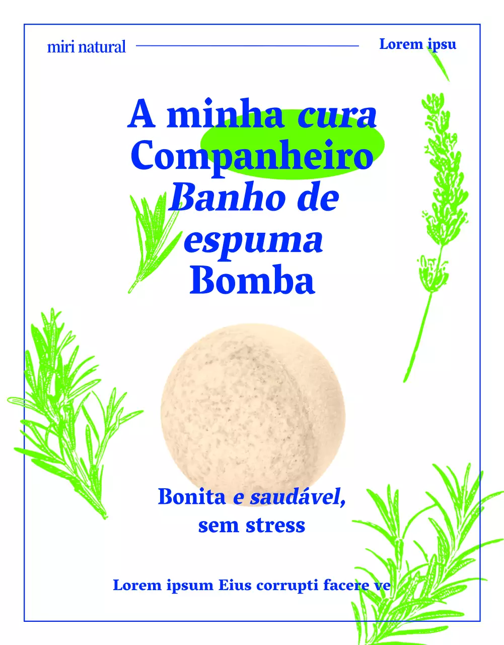 Banho de espuma pré-natural com desenho de linhas de ervas em verde e azul néon