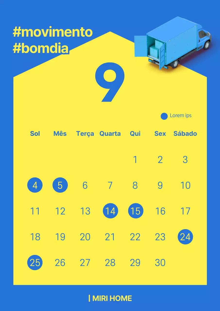 Calendário Isha (dia sem mãos) em dois tons de azul e amarelo