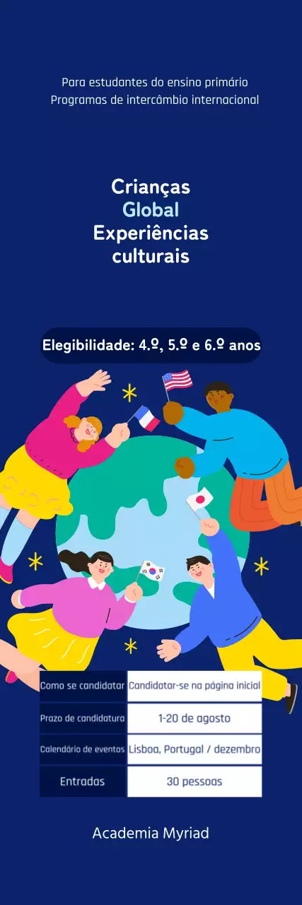 Convite à apresentação de actividades com ilustrações coloridas de conceitos globais e multiculturais