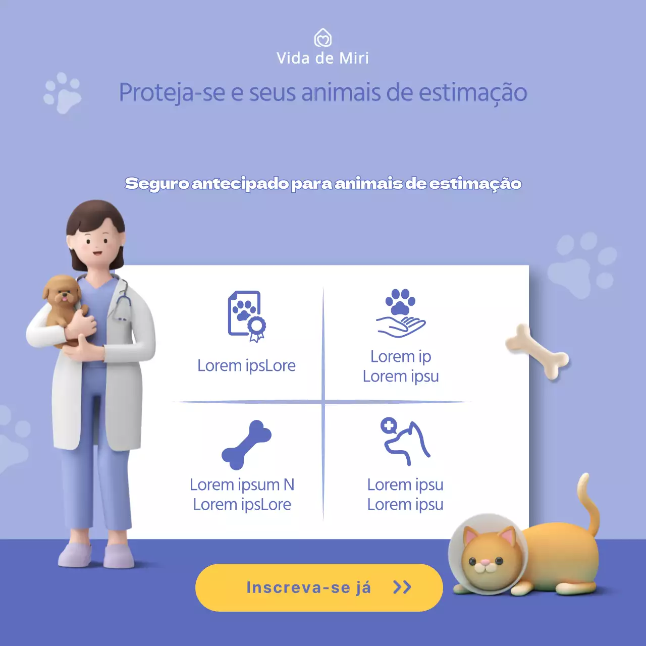 Blue Simple Pet Insurance 3D Square Redes sociais