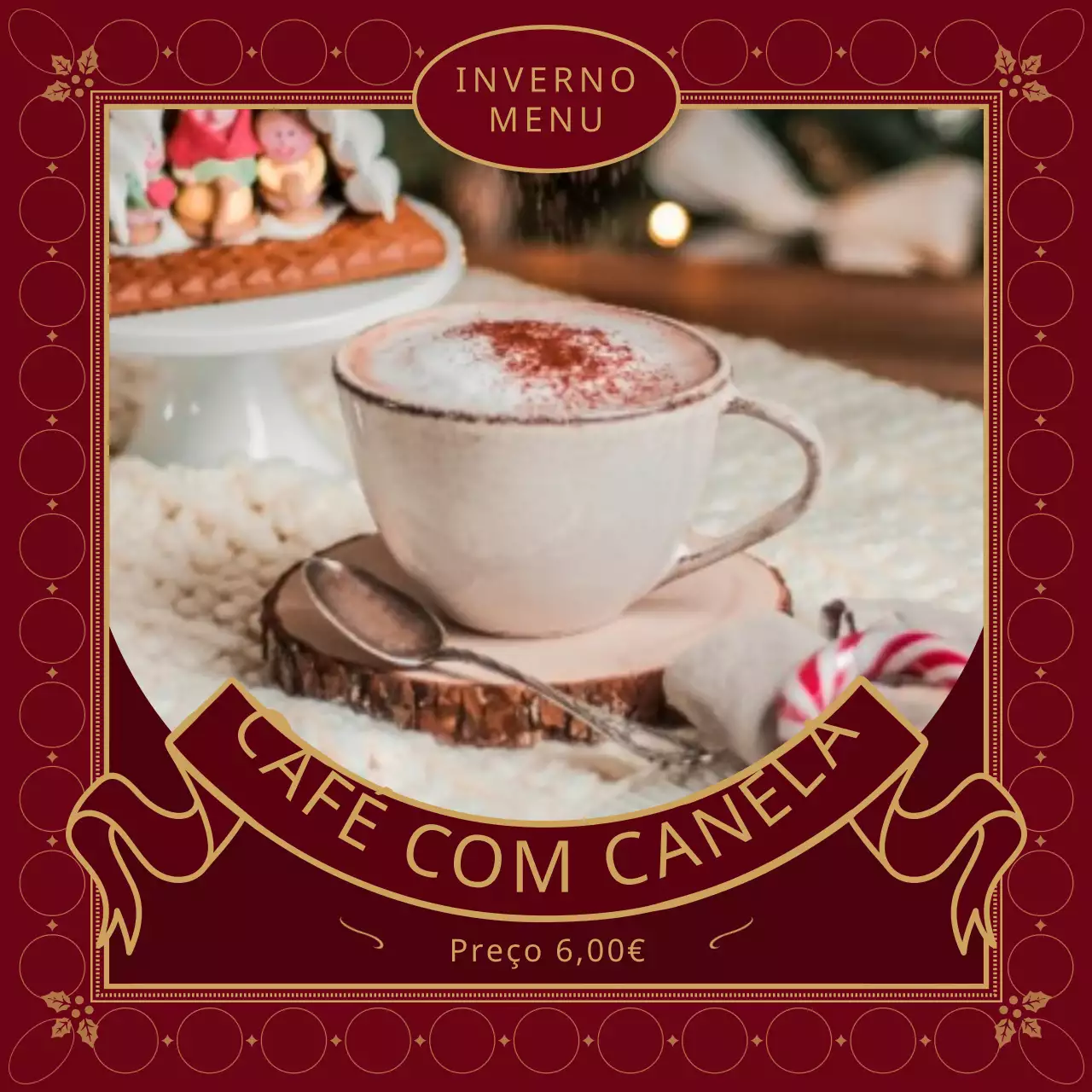Cartão de Natal em vermelho e verdeBebida de café em conceito