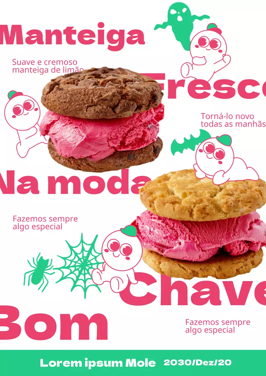 Uma bonita promoção de abertura de uma loja de bolachas cor-de-rosa e menta