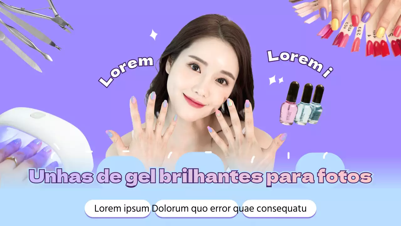 Tema Gelnail com gradiente lilás e conceito de imagem fotorrealista