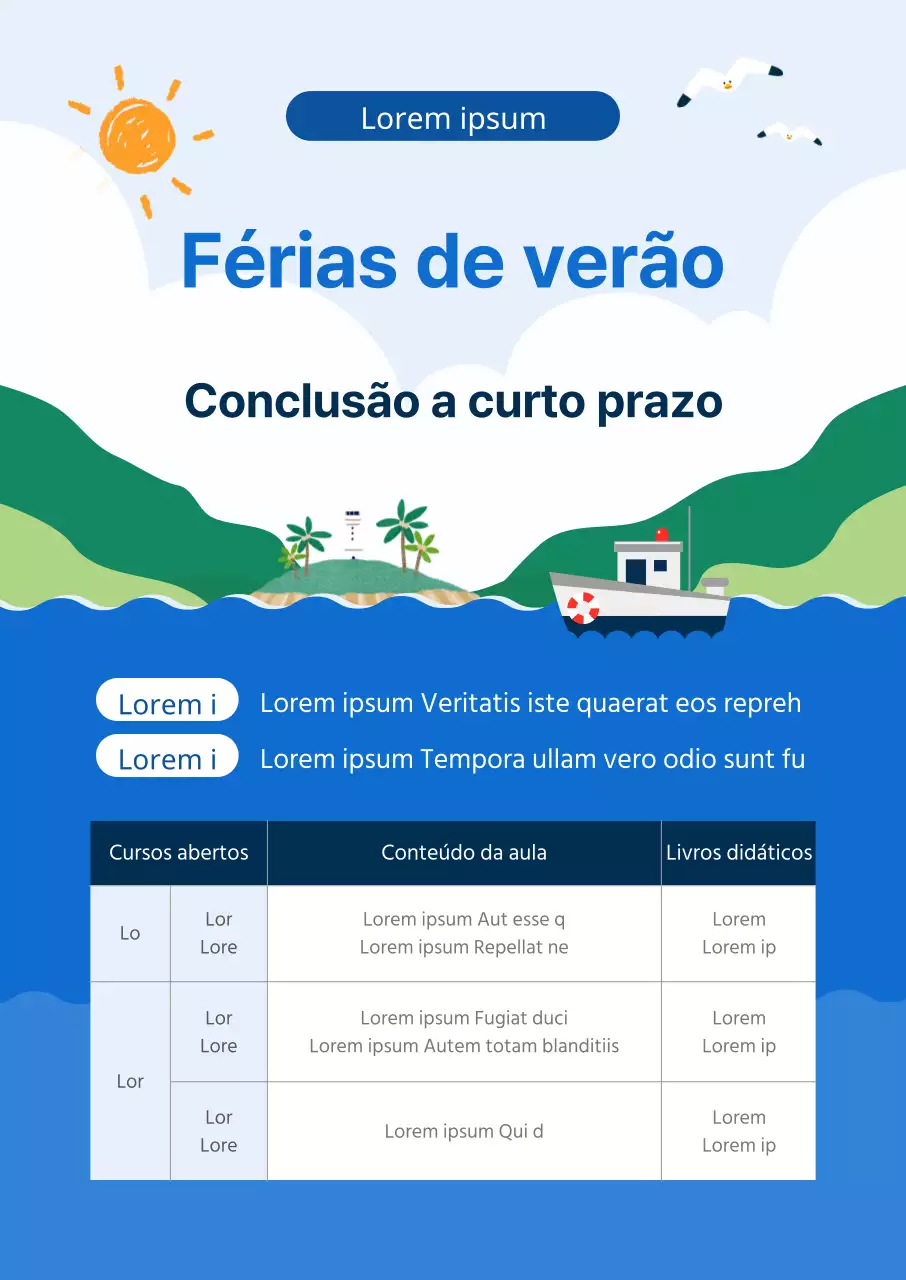 Apresentação das palestras da escola de verão sobre paisagens marinhas azuis