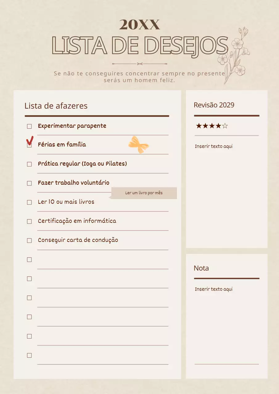 Lista de desejos para o Ano Novo em castanho e pastel