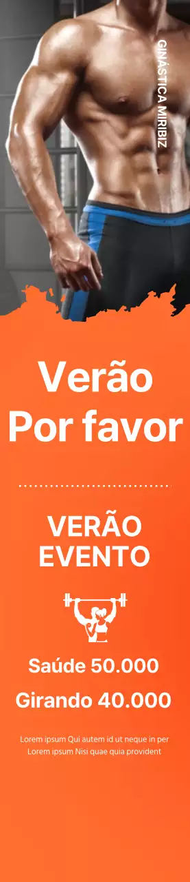 Cartaz promocional para um evento de abertura de um ginásio com um fundo cor de laranja