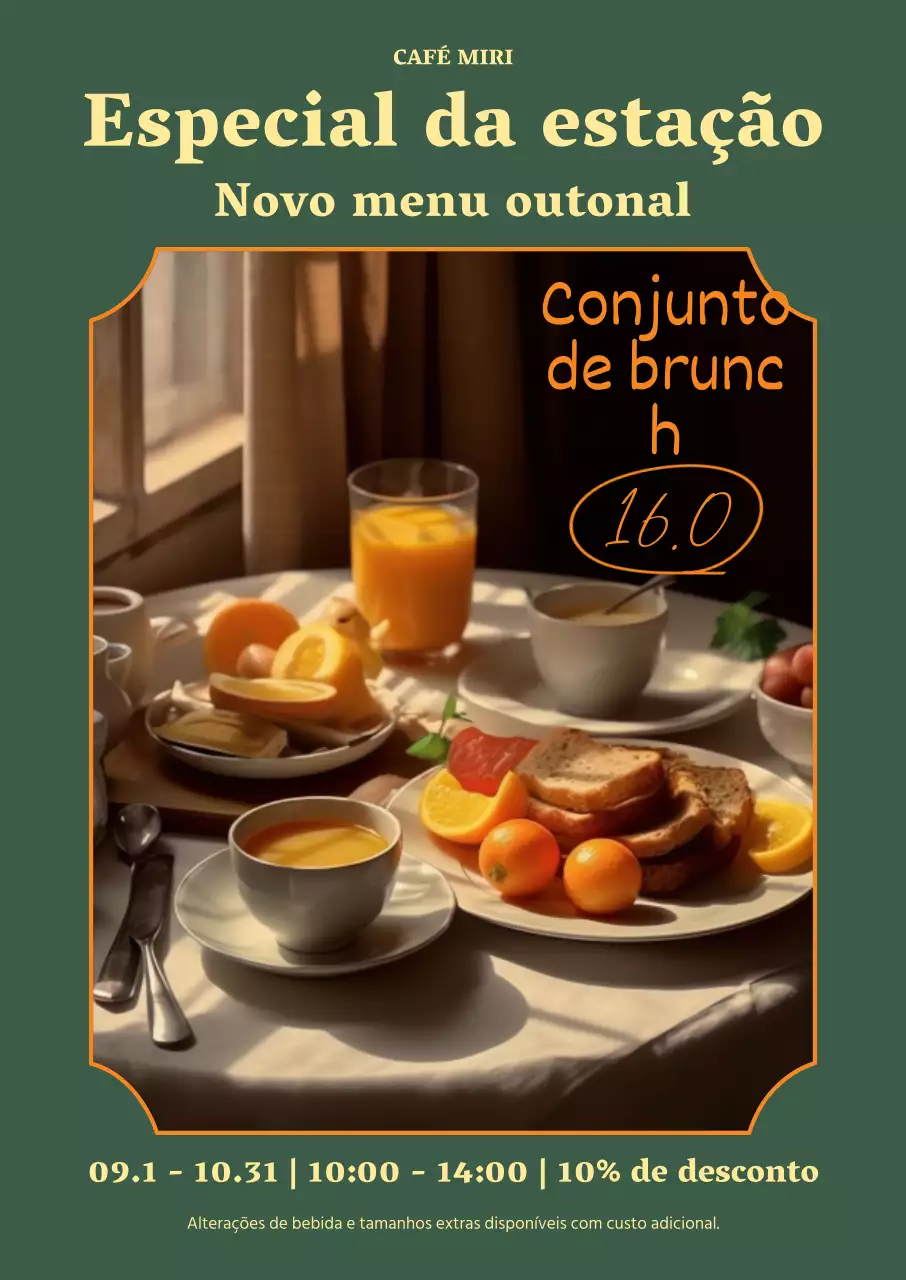 Apresentação de um menu clássico de brunch de outono em verde