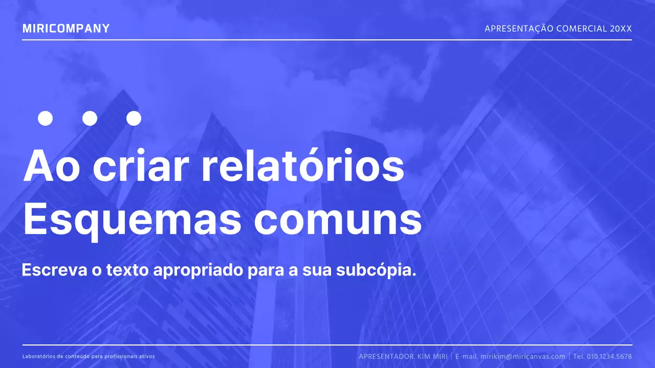 Relatório de apresentação comercial simples a azul e branco
