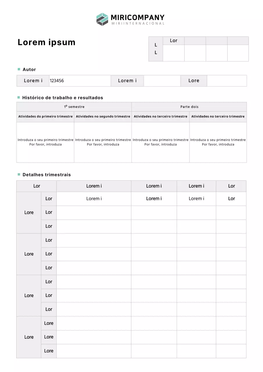 Documentação simples de relatórios trimestrais de atividade