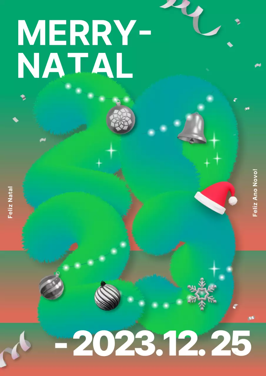 Cartaz com arte de Natal verde vermelho na moda
