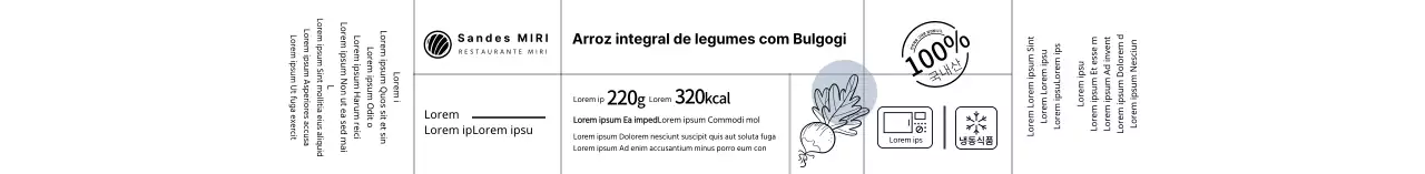Rótulo alimentar de arroz instantâneo com ilustração simples a branco