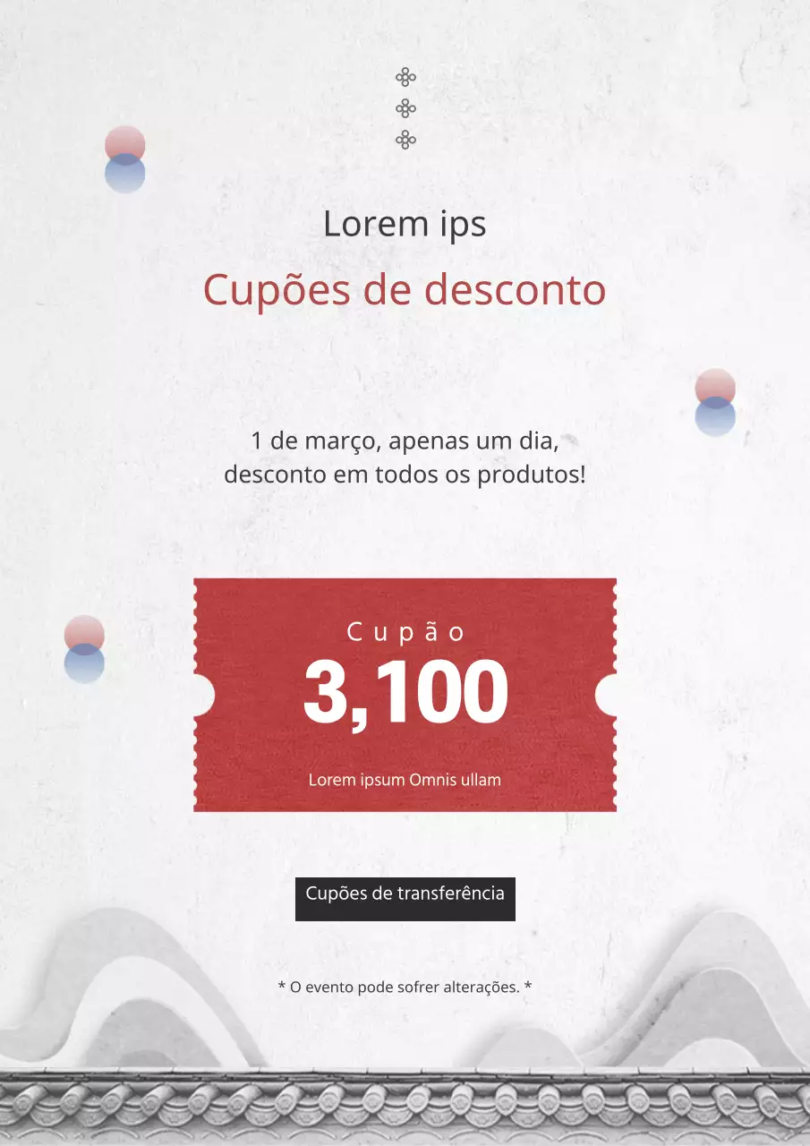 Evento de cupões de desconto para o Dia de Ano Novo com decorações brancas e de inspiração oriental
